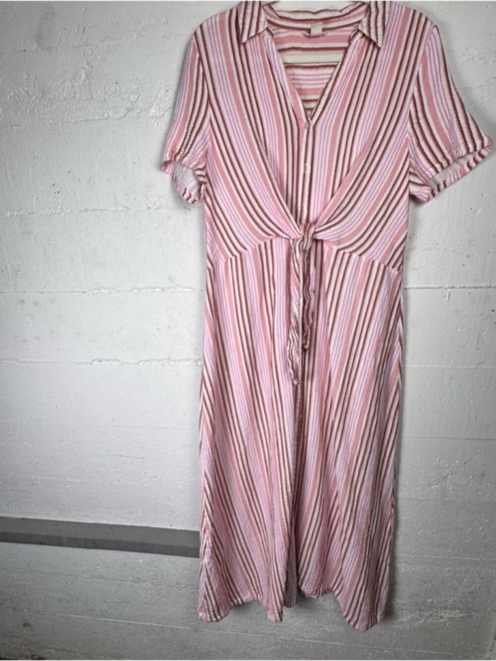 Caslon Tie Front Cotton Gauze Midi Shirt Dress  Summer Beach Vacation Coastal L